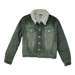 Replay and Sons Boys Shearling-Lined Denim Jacket Solid Olive Youth Size 6